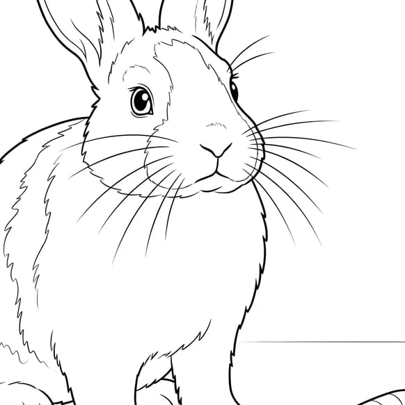 Close-up of the generated rabbit coloring sheet showing black contours and open white coloring regions.