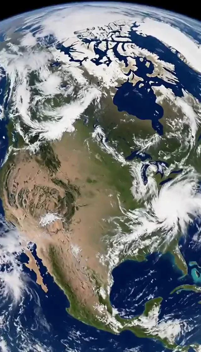 A cinematic camera move from Earth orbit to a street portrait