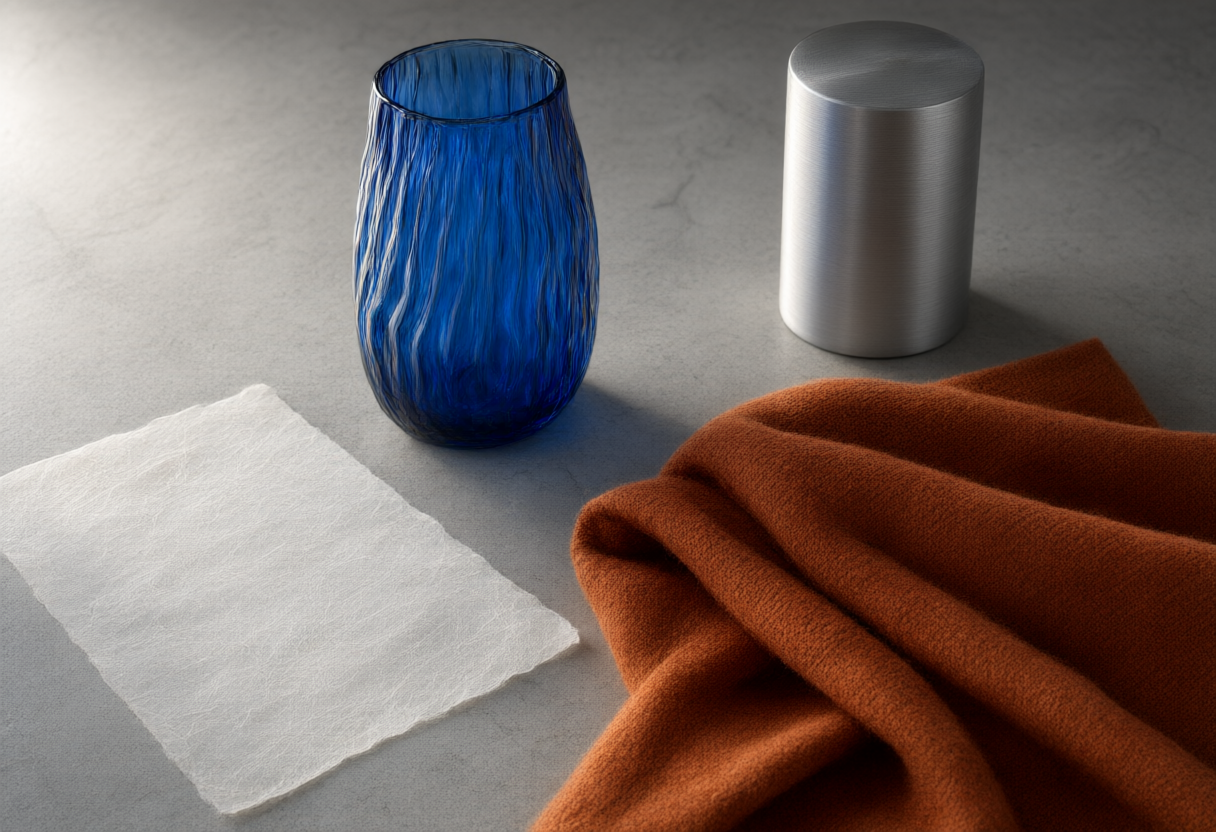 Reference glass, wool, metal and paper materials