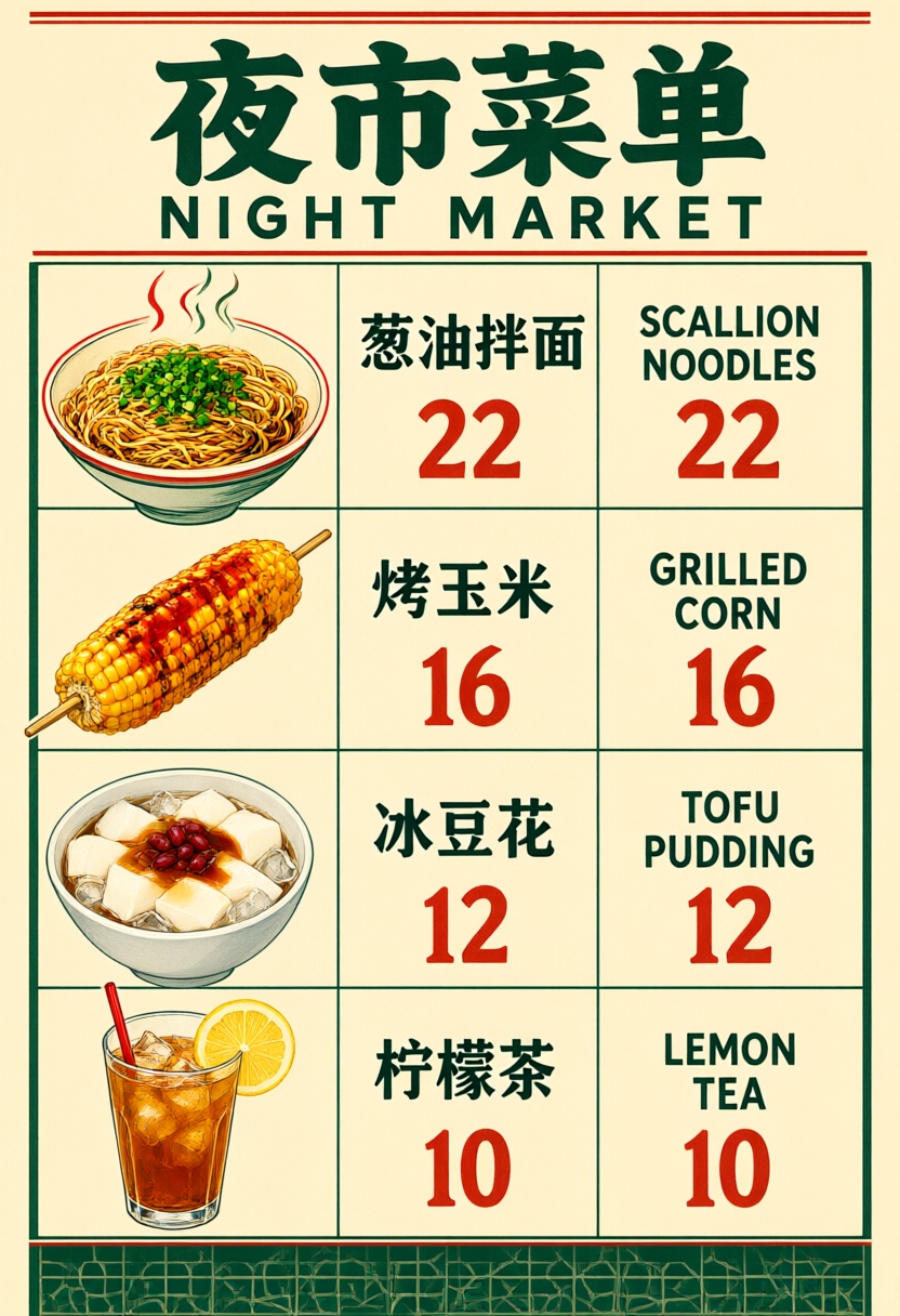 Reference bilingual night-market menu
