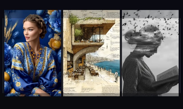 Three distinct visual directions for AI image generation