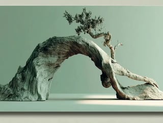 Sculptural driftwood arch visual used to define a premium campaign world