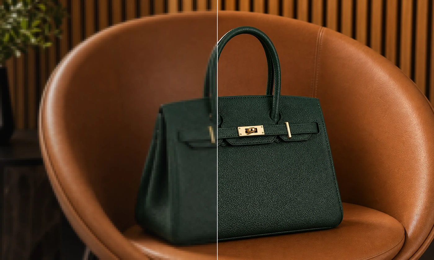 Reference product photograph enlargement comparison